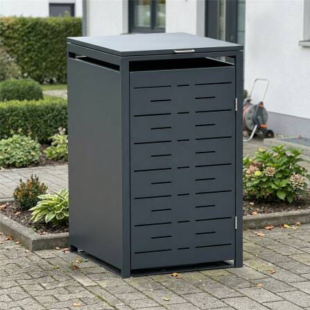 Metzler Design-Mülltonnenbox | 1er | 240l | horizontale Designlinien | Anthrazit RAL 7016 | Nexus