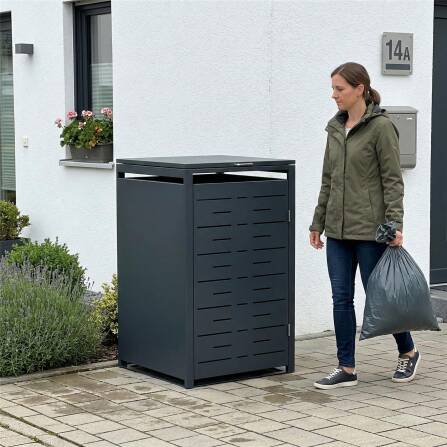 Metzler Design-Mülltonnenbox | 1er | 240l | horizontale Designlinien | Anthrazit RAL 7016 | Nexus