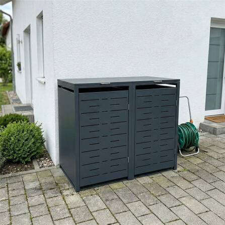 Box porta bidoni Metzler | 2 posti | 240l | Antracite RAL 7016 | acciaio | antiruggine & massiccio | maniglia con serratura
