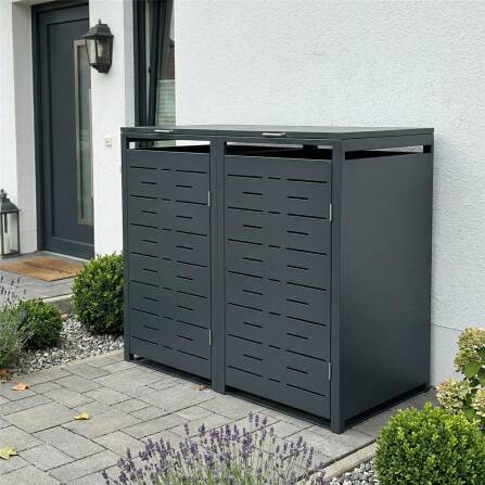 Box porta bidoni Metzler | 2 posti | 240l | Antracite RAL 7016 | acciaio | antiruggine & massiccio | maniglia con serratura