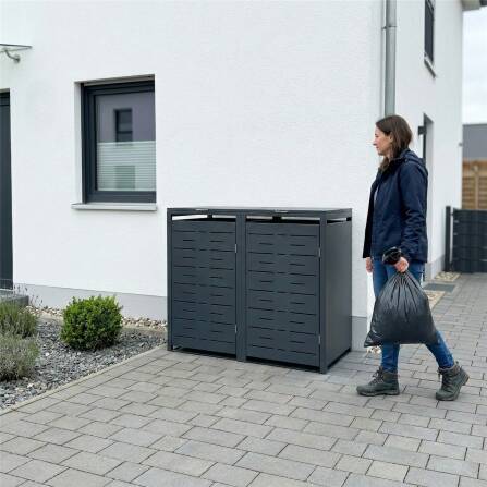 Metzler Cache-poubelles | Deux portes | Inoxydable et massif | 240l | RAL7016 Gris Anthracite mat