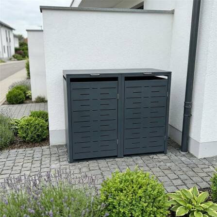 Metzler Cache-poubelles | Deux portes | Inoxydable et massif | 240l | RAL7016 Gris Anthracite mat