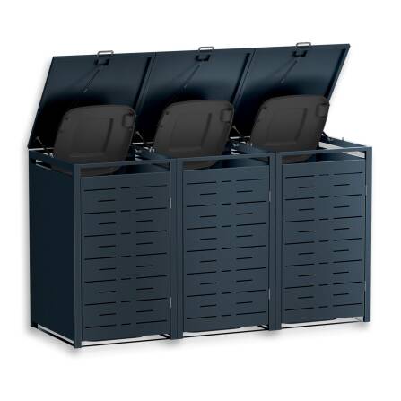 Metzler Design-Mülltonnenbox | 3er | 240l | Anthrazit RAL 7016 | horizontale Designlinien | Nexus