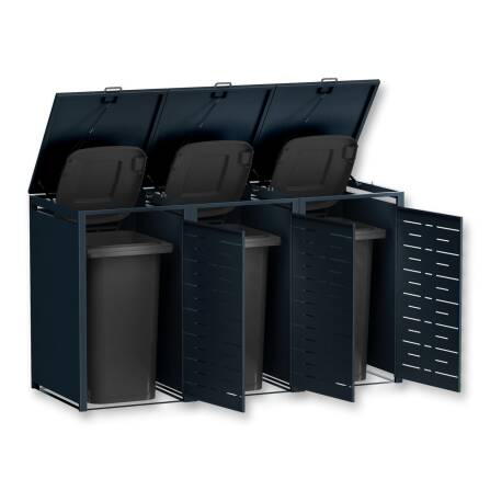 Metzler Design-Mülltonnenbox | 3er | 240l | Anthrazit RAL 7016 | horizontale Designlinien | Nexus