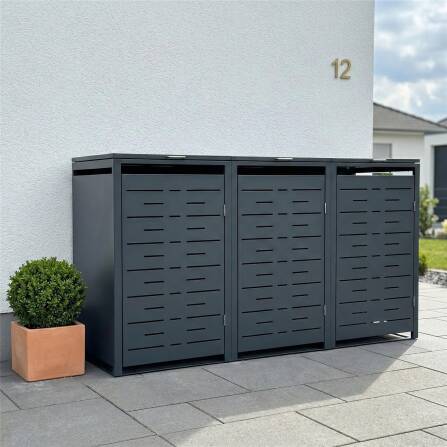 Metzler Design-Mülltonnenbox | 3er | 240l | Anthrazit RAL 7016 | horizontale Designlinien | Nexus