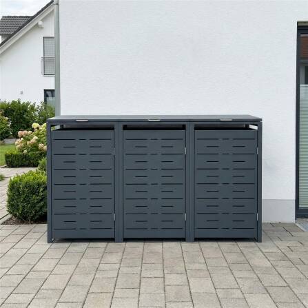 Metzler Design-Mülltonnenbox | 3er | 240l | Anthrazit RAL 7016 | horizontale Designlinien | Nexus