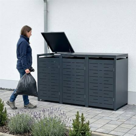 Metzler Design-Mülltonnenbox | 3er | 240l | Anthrazit RAL 7016 | horizontale Designlinien | Nexus
