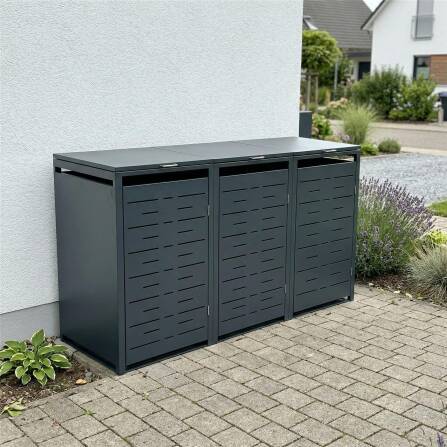 Metzler Design-Mülltonnenbox | 3er | 240l | Anthrazit RAL 7016 | horizontale Designlinien | Nexus