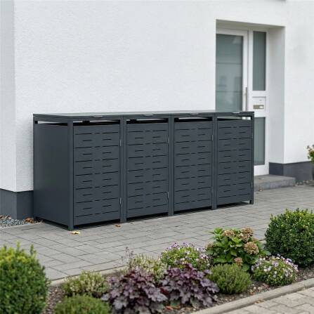Metzler Design-Mülltonnenbox | 4er | 240l | Anthrazit RAL 7016 | horizontale Designlinien | Nexus