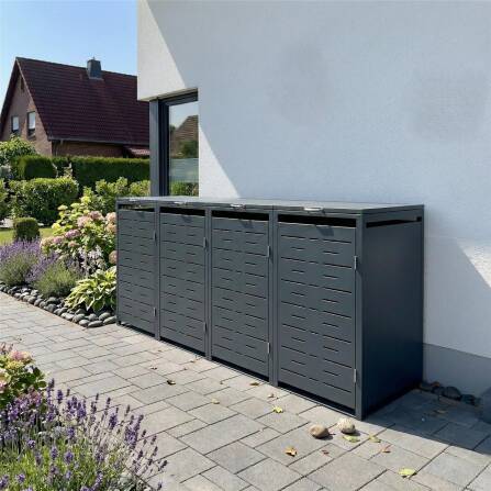 Metzler Design-Mülltonnenbox | 4er | 240l | Anthrazit RAL 7016 | horizontale Designlinien | Nexus