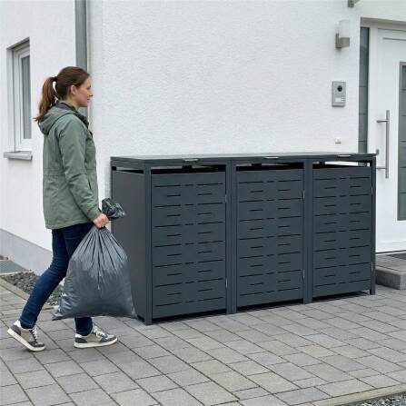 Metzler Design-Mülltonnenbox | 4er | 240l | Anthrazit RAL 7016 | horizontale Designlinien | Nexus