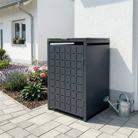 Metzler Design-Mülltonnenbox | 1er | 240l | Anthrazit RAL 7016 | Quadratmuster | Geo