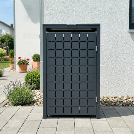Metzler Design-Mülltonnenbox | 1er | 240l | Anthrazit RAL 7016 | Quadratmuster | Geo
