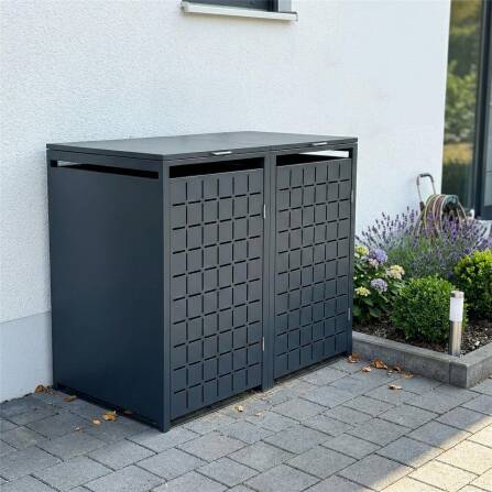 Metzler Cache-poubelles | Deux portes | Inoxydable et massif | 240l | RAL7016 Gris Anthracite mat