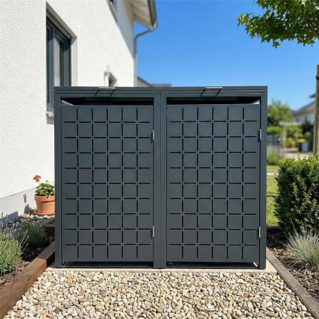 Metzler Cache-poubelles | Deux portes | Inoxydable et massif | 240l | RAL7016 Gris Anthracite mat