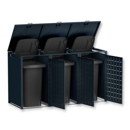 Metzler Design-Mülltonnenbox | 3er | 240l | Anthrazit RAL 7016 | Quadratmuster | Geo