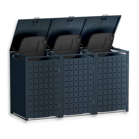 Metzler Design-Mülltonnenbox | 3er | 240l | Anthrazit RAL 7016 | Quadratmuster | Geo