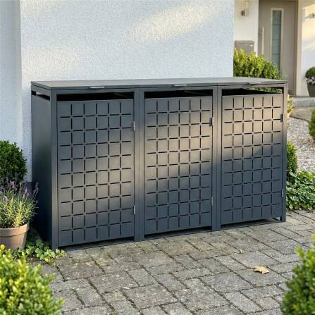 Metzler Design-Mülltonnenbox | 3er | 240l | Anthrazit RAL 7016 | Quadratmuster | Geo