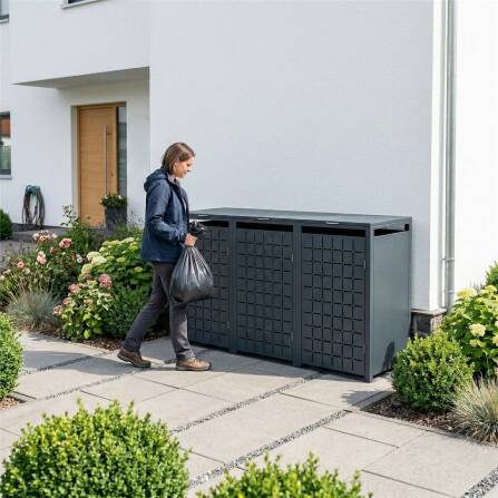 Metzler Design-Mülltonnenbox | 3er | 240l | Anthrazit RAL 7016 | Quadratmuster | Geo