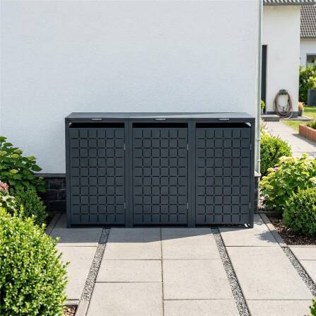 Metzler Design-Mülltonnenbox | 3er | 240l | Anthrazit RAL 7016 | Quadratmuster | Geo