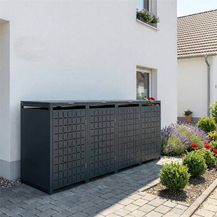 Metzler Design-Mülltonnenbox | 4er | 240l | Anthrazit RAL 7016 | Quadratmuster | Geo