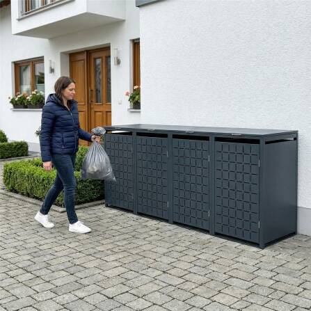 Metzler Design-Mülltonnenbox | 4er | 240l | Anthrazit RAL 7016 | Quadratmuster | Geo