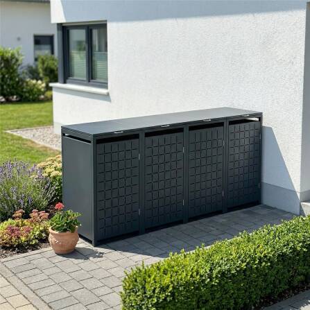 Metzler Design-Mülltonnenbox | 4er | 240l | Anthrazit RAL 7016 | Quadratmuster | Geo