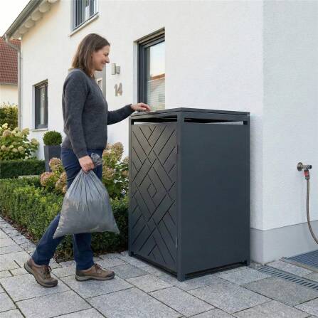 Metzler Design-Mülltonnenbox | 1er | 240l | Anthrazit RAL 7016 | Rautenmuster | Prisma