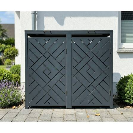Metzler Cache-poubelles | Deux portes | Inoxydable et massif | 240l | RAL7016 Gris Anthracite mat