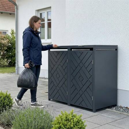Metzler Cache-poubelles | Deux portes | Inoxydable et massif | 240l | RAL7016 Gris Anthracite mat