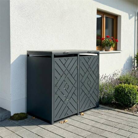 Metzler Cache-poubelles | Deux portes | Inoxydable et massif | 240l | RAL7016 Gris Anthracite mat