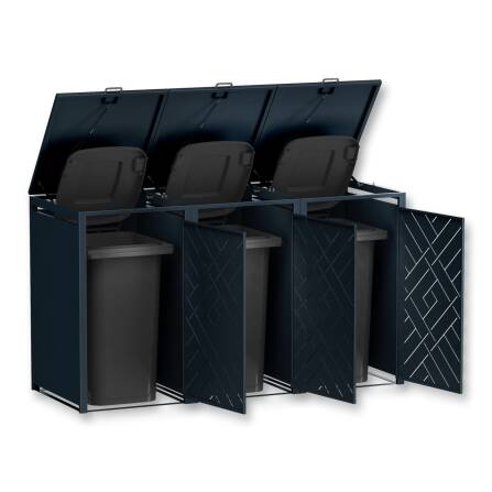 Metzler Design-Mülltonnenbox | 3er | 240l | Anthrazit RAL 7016 | Rautenmuster | Prisma