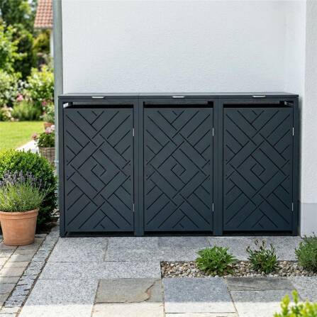 Metzler Design-Mülltonnenbox | 3er | 240l | Anthrazit RAL 7016 | Rautenmuster | Prisma