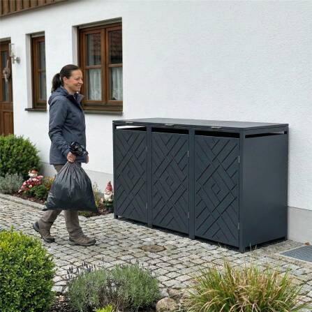 Metzler Design-Mülltonnenbox | 3er | 240l | Anthrazit RAL 7016 | Rautenmuster | Prisma