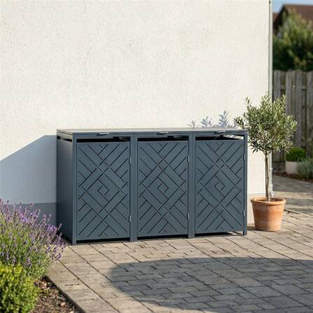 Metzler Design-Mülltonnenbox | 3er | 240l | Anthrazit RAL 7016 | Rautenmuster | Prisma