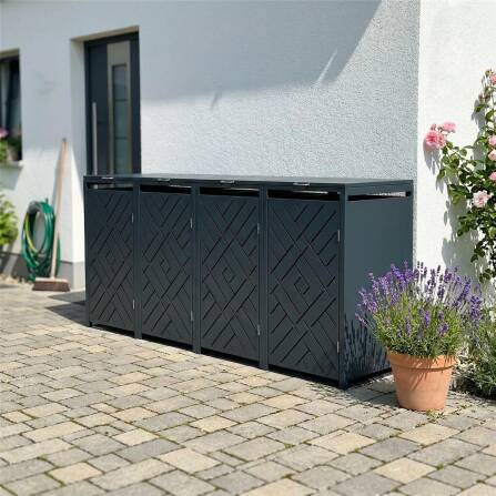 Metzler Design-Mülltonnenbox | 4er | 240l | Anthrazit RAL 7016 | Rautenmuster | Prisma