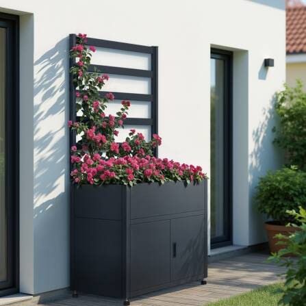 Metzler Rankgitter für Hochbeet mit Stauraum | Pulverbeschichtet in RAL 7016 Anthrazit | 100 x 100 cm