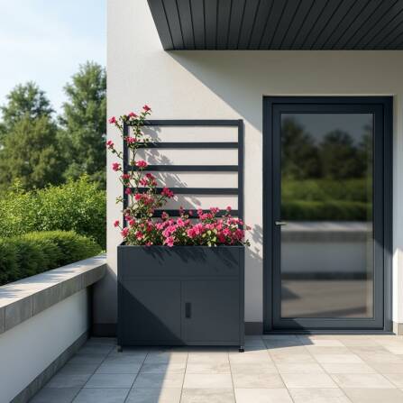 Metzler Rankgitter für Hochbeet mit Stauraum | Pulverbeschichtet in RAL 7016 Anthrazit | 100 x 100 cm