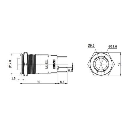 Metzler - Pulsante 16mm - Anello luminoso LED Blu - IP67 IK10 - Acciaio Inox - Sporgente - Contatti a saldare