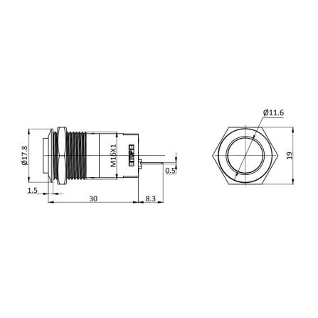 Metzler - Drucktaster 16mm - IP67 IK10 - Edelstahl - Hervorstehend - Lötkontakte
