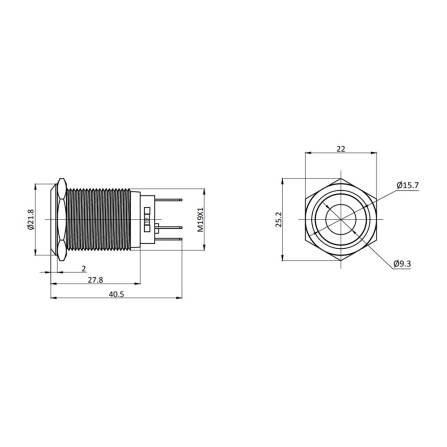 Metzler - Drucktaster 19mm - LED Punktbeleuchtung Weiß - IP67 IK10 - Edelstahl - Flach - Lötkontakte