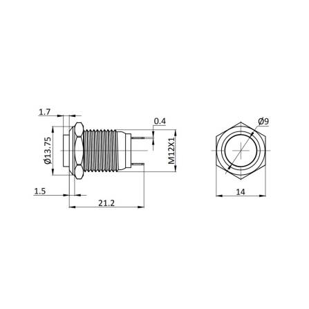 Metzler - Drucktaster 12mm - IP67 IK10 - Edelstahl - Hervorstehend - Lötkontakte