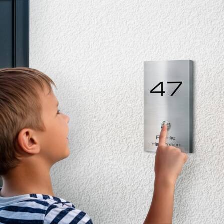 Campanello senza fili Metzler con incisione e numero civico | Acciaio inox spazzolato | Alan