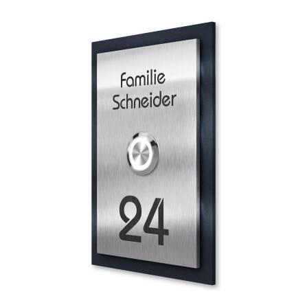 Metzler Klingelschild Anthrazit Edelstahl Gravur +...