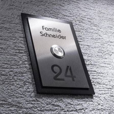 Metzler Klingelschild Anthrazit Edelstahl Gravur + LED-Taster | Decker XL