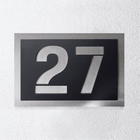 Hausnummernschild ausgestanzte Ziffer Edelstahl Schwarz