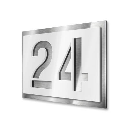 Hausnummernschild ausgestanzte Ziffer Edelstahl Weiß