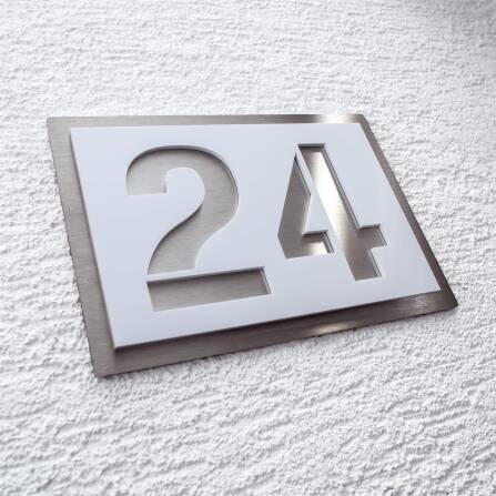 Metzler Hausnummernschild Edelstahl Weiß