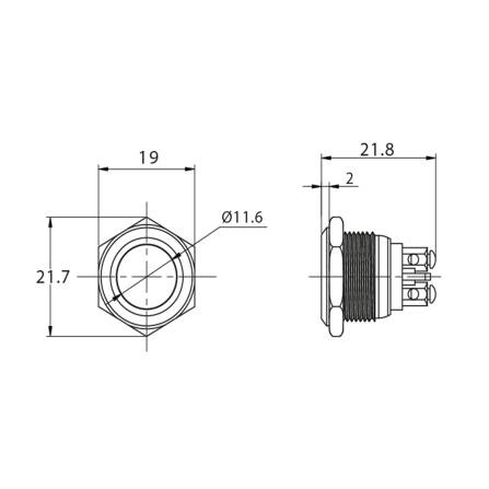 Metzler - Drucktaster 16mm - IP67 IK10 - Edelstahl - Flach - Schraubkontakte