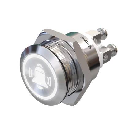 Metzler - Drucktaster 19mm - LED Symbol Glocke Weiß...